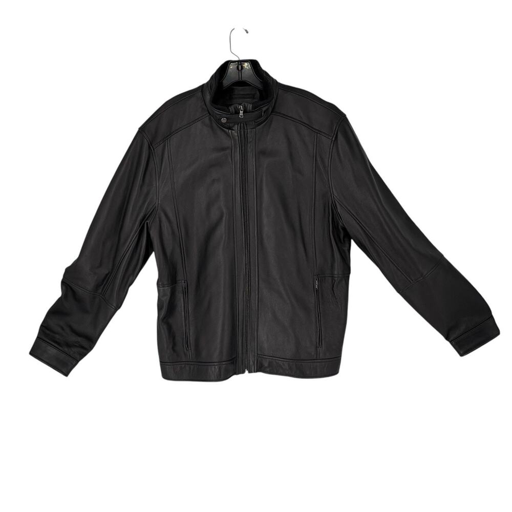 Emanuel Ungaro Mens Leather Moto Jacket Brown Modern NWOT Lined XL